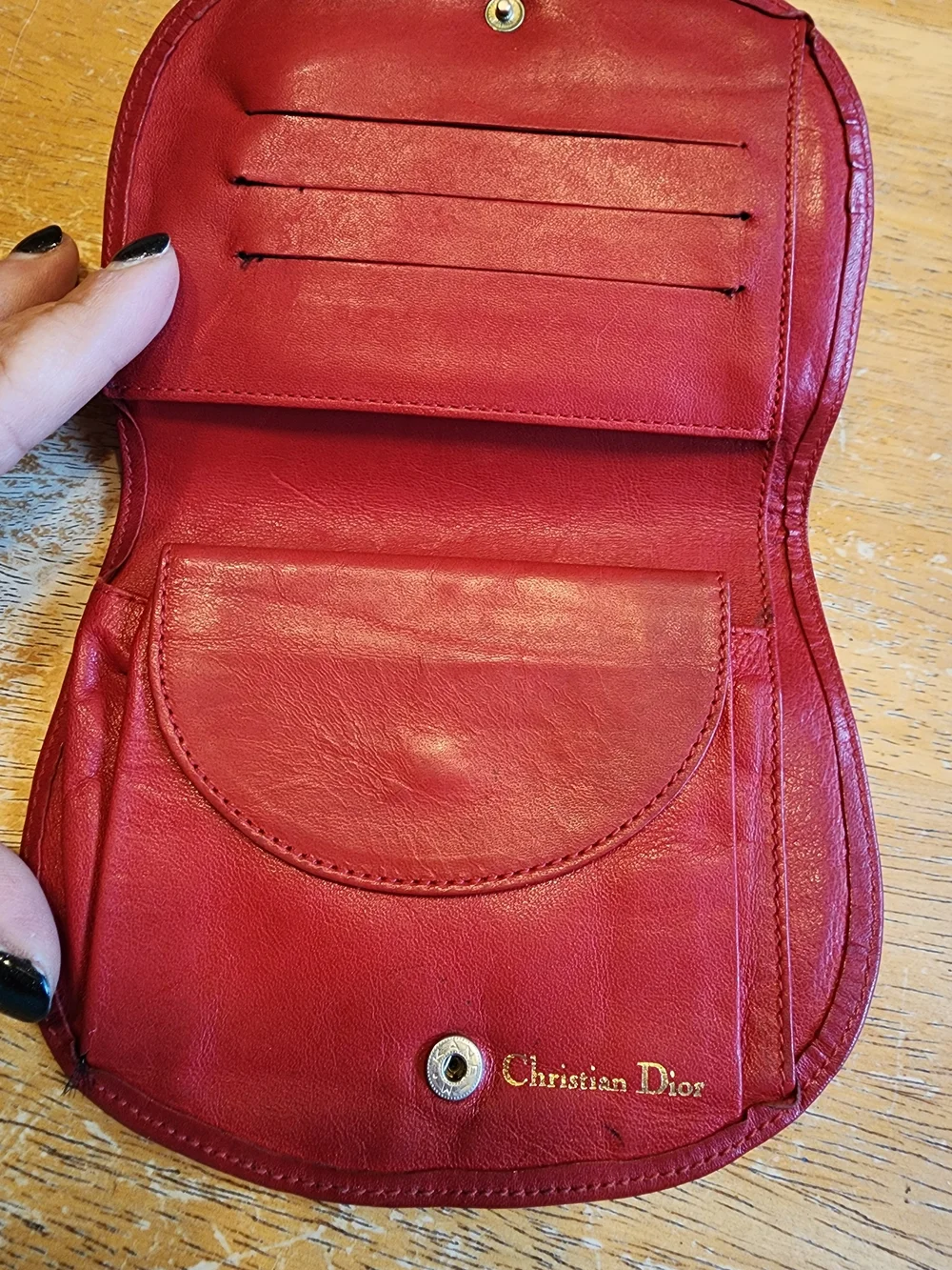 vintage red leather Christian Dior small wallet or coin/card compact case